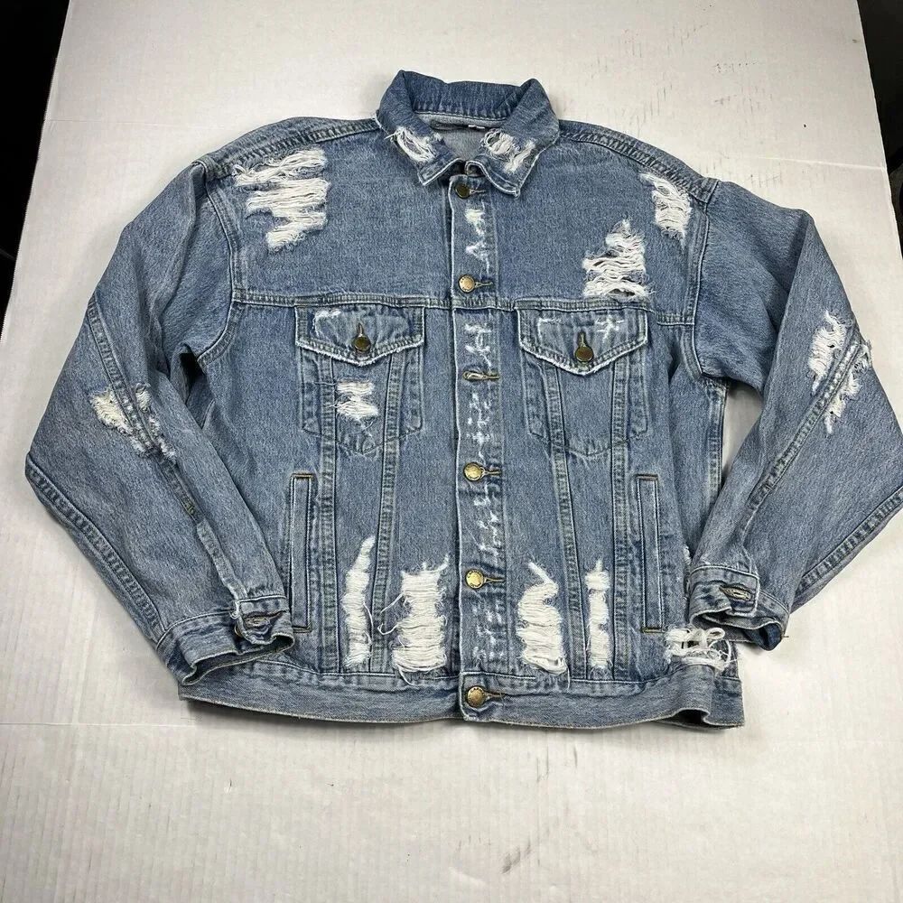 Carmar Womens Distressed Denim Jean Jacket Blue Street Layer Button Front XS